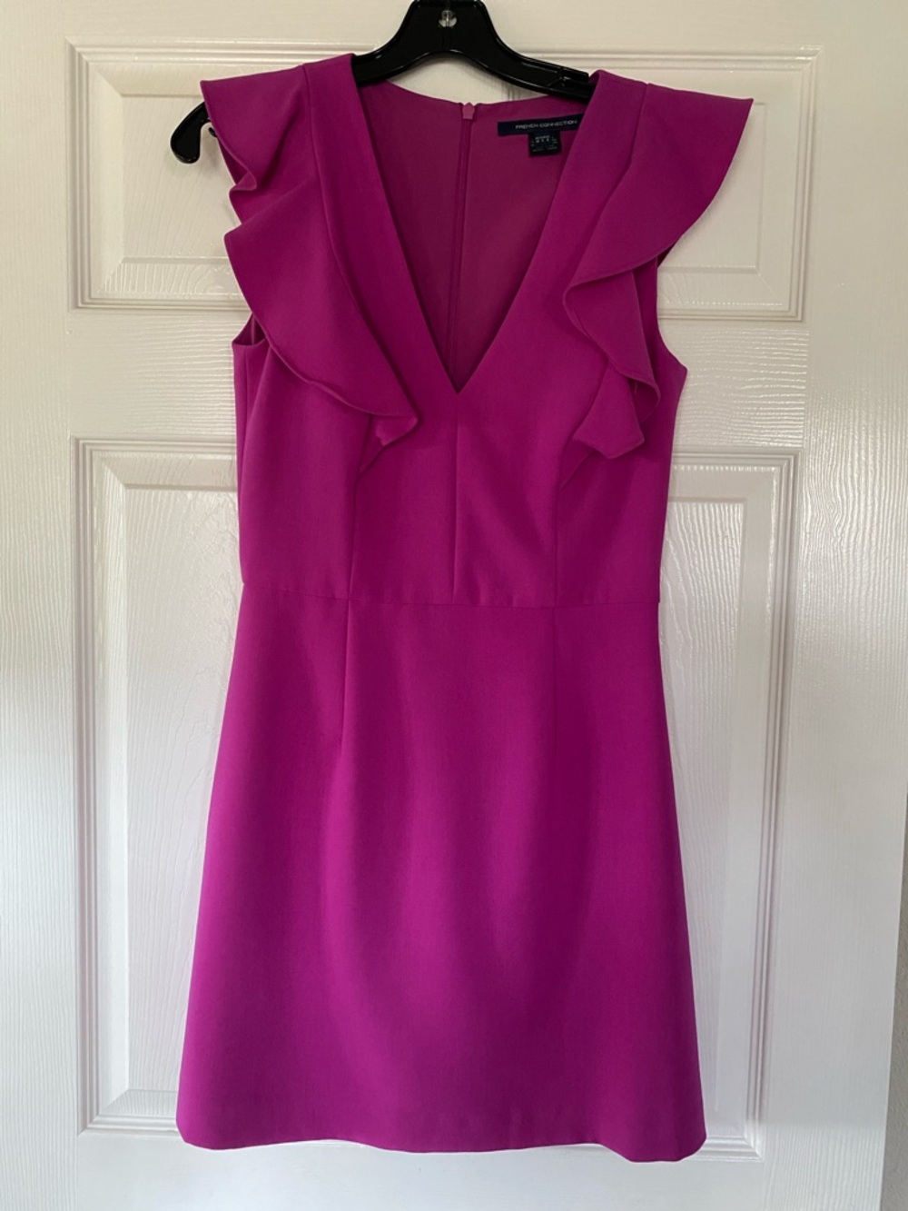 French Connection Fuchsia Ruffle Whisper V-Neck Mini Dress